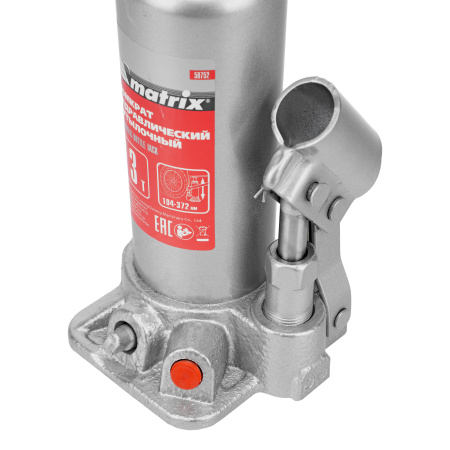 Домкрат гидравлический бутылочный, 3 т, высота подъема 194-372 мм, в пластиковый кейсе Matrix цена