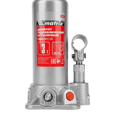 Домкрат гидравлический бутылочный, 3 т, высота подъема 194-372 мм, в пластиковый кейсе Matrix цена