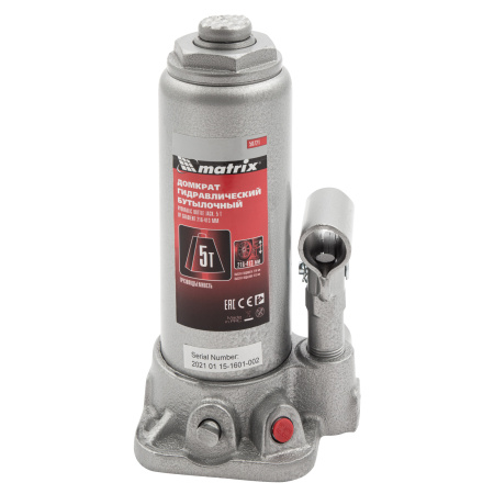Домкрат гидравлический бутылочный, 5 т, высота подъема 216-413 мм Matrix цена