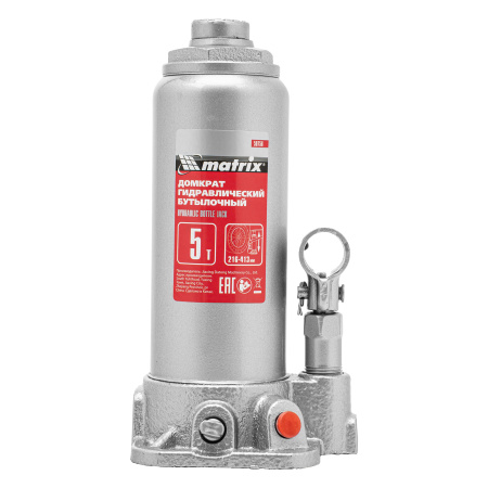 Домкрат гидравлический бутылочный, 5 т, высота подъема 216-413 мм, в пластиковый кейсе Matrix цена
