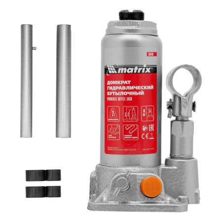 Домкрат гидравлический бутылочный, 2 т, h подъема 158-308 мм Matrix цена