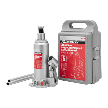 Домкрат гидравлический бутылочный, 5 т, высота подъема 216-413 мм, в пластиковый кейсе Matrix цена