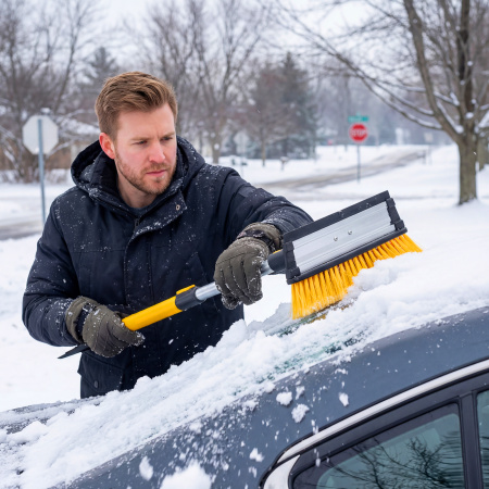Щетка-сметка для снега со скребком, телескоп, поворотная голова, водосгон, 900-1200 мм Denzel цена