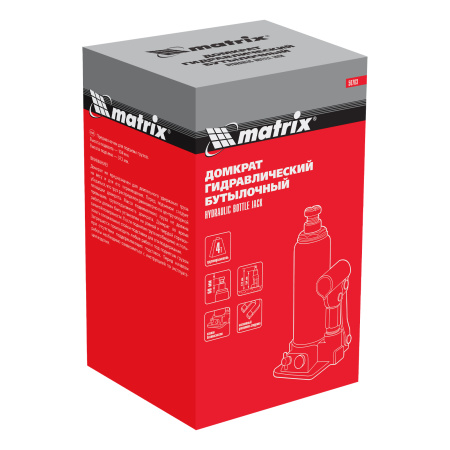 Домкрат гидравлический бутылочный, 4 т, h подъема 194-372 мм Matrix цена