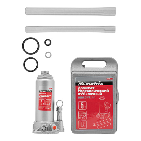 Домкрат гидравлический бутылочный, 5 т, высота подъема 216-413 мм, в пластиковый кейсе Matrix цена