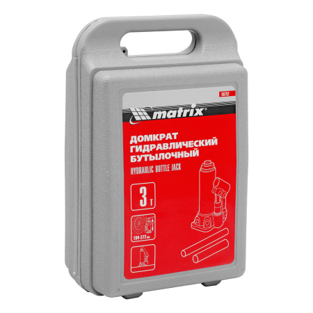 Домкрат гидравлический бутылочный, 3 т, высота подъема 194-372 мм, в пластиковый кейсе Matrix цена