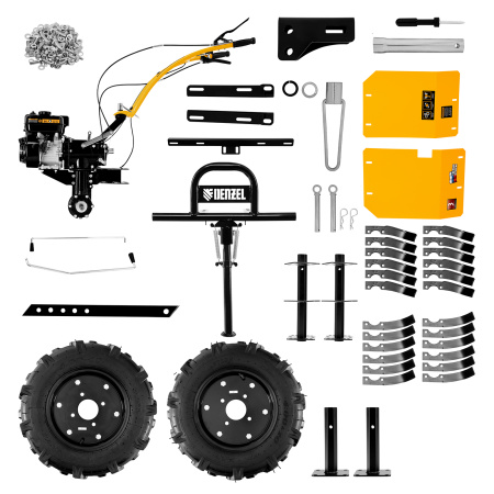Мотоблок DPT-270X, 7 л.с, дисковое сцепление, ширина 90 см, глубина 35 см, фрез 3 х 4, ВОМ, передачи 2В/1Н Denzel