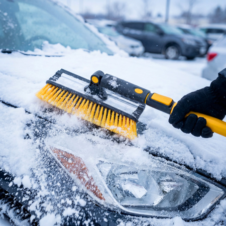 Щетка-сметка для снега со скребком, телескоп, поворотная голова, водосгон, 900-1200 мм Denzel цена
