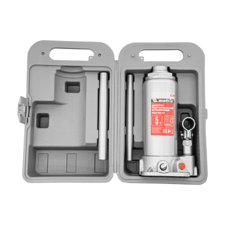 Домкрат гидравлический бутылочный, 5 т, высота подъема 216-413 мм, в пластиковый кейсе Matrix цена