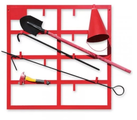 Укомплектованный открытый пожарный щит 1500х1000 (щит, багор, лом, топор, ведро 2х, лопата)