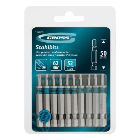 Бита Torx 10х50мм, сталь S2, шестигр., 10 шт. Gross