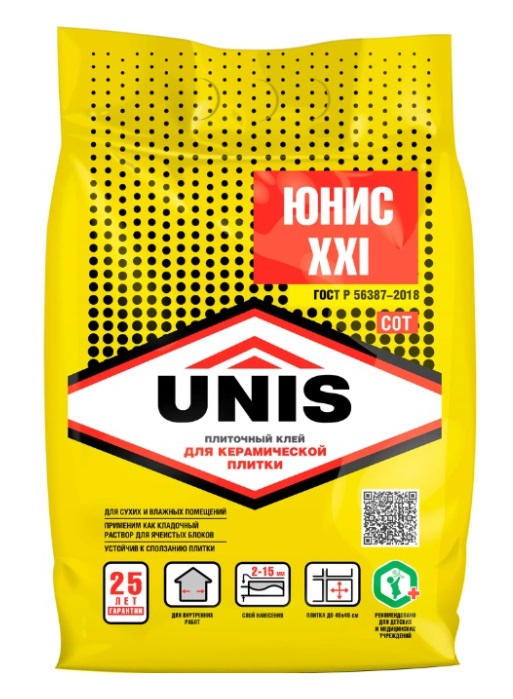 Клей плиточный Unis ХХI 5 кг Unis XXI клей плиточный 25 кг