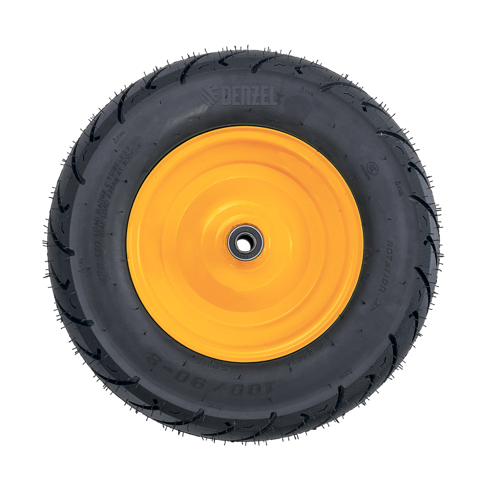 Колесо пневматическое бескамерное 16х4.00-8 D410мм, d12мм, длина оси 104мм Denzel