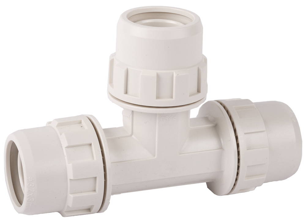 Тройник ЗУБР ″ШиреФит″ соединительный ″штуцер с гайкой - штуцер с гайкой - штуцер с гайкой″, 32мм