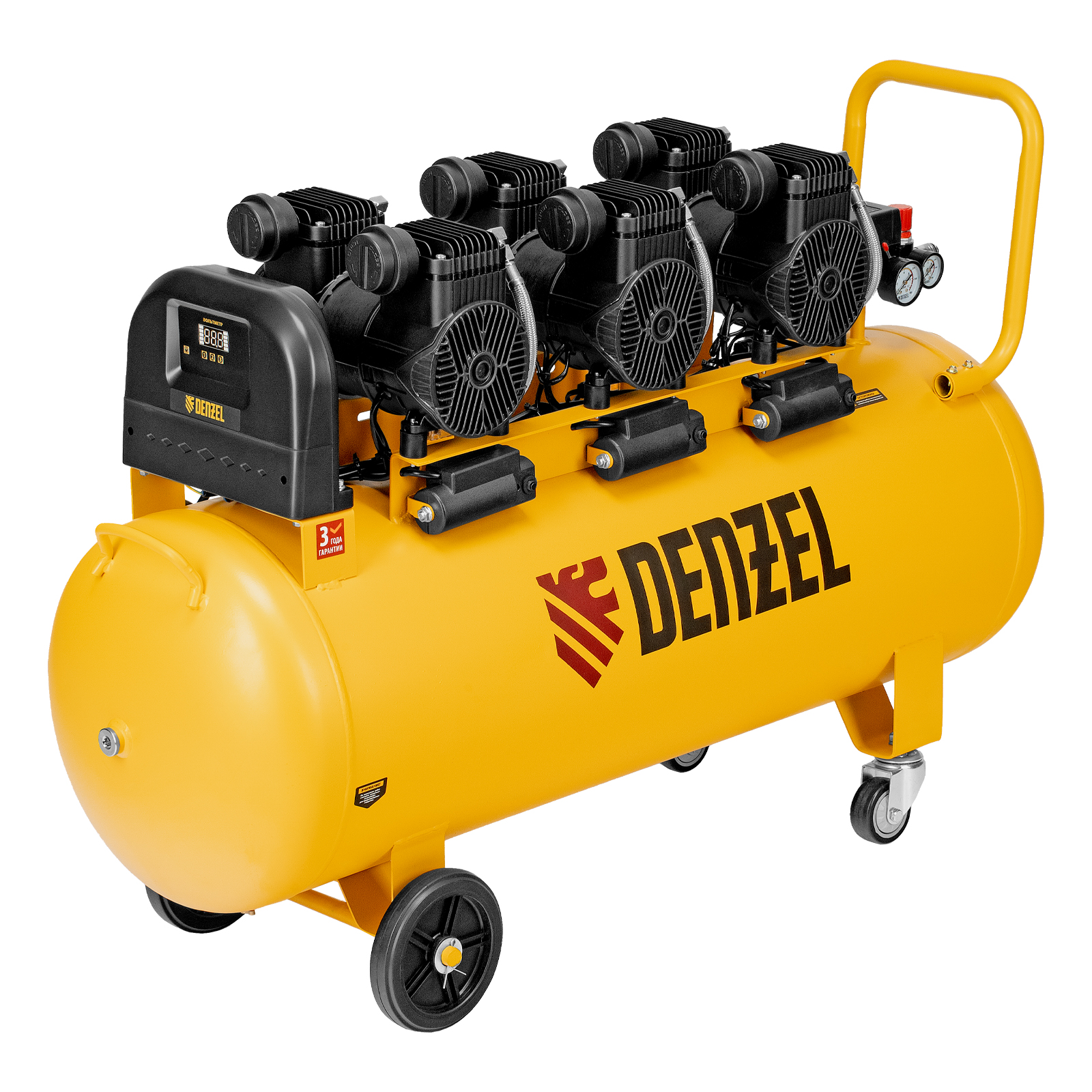Компрессор безмасл. малошумн. DLP-4500/150, 4,5 кВт, 3х1,5 кВт,150 л, 2850 об/мин,750 л/мин Denzel