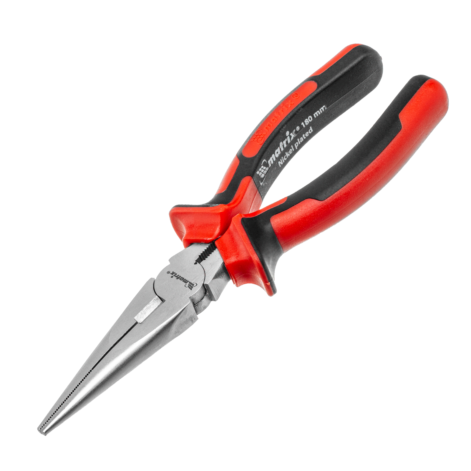 Длинногубцы прямые Nickel, 180 мм, никелированные, двухкомпонентные рукоятки Matrix