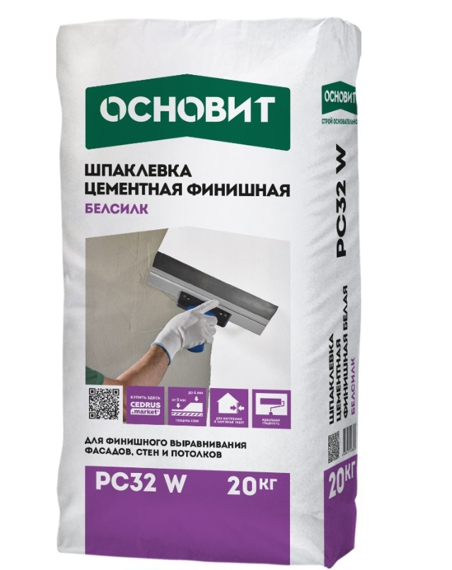 Цементная шпаклевка финишная Основит БЕЛСИЛК РС 32 W белая 20 кг цена