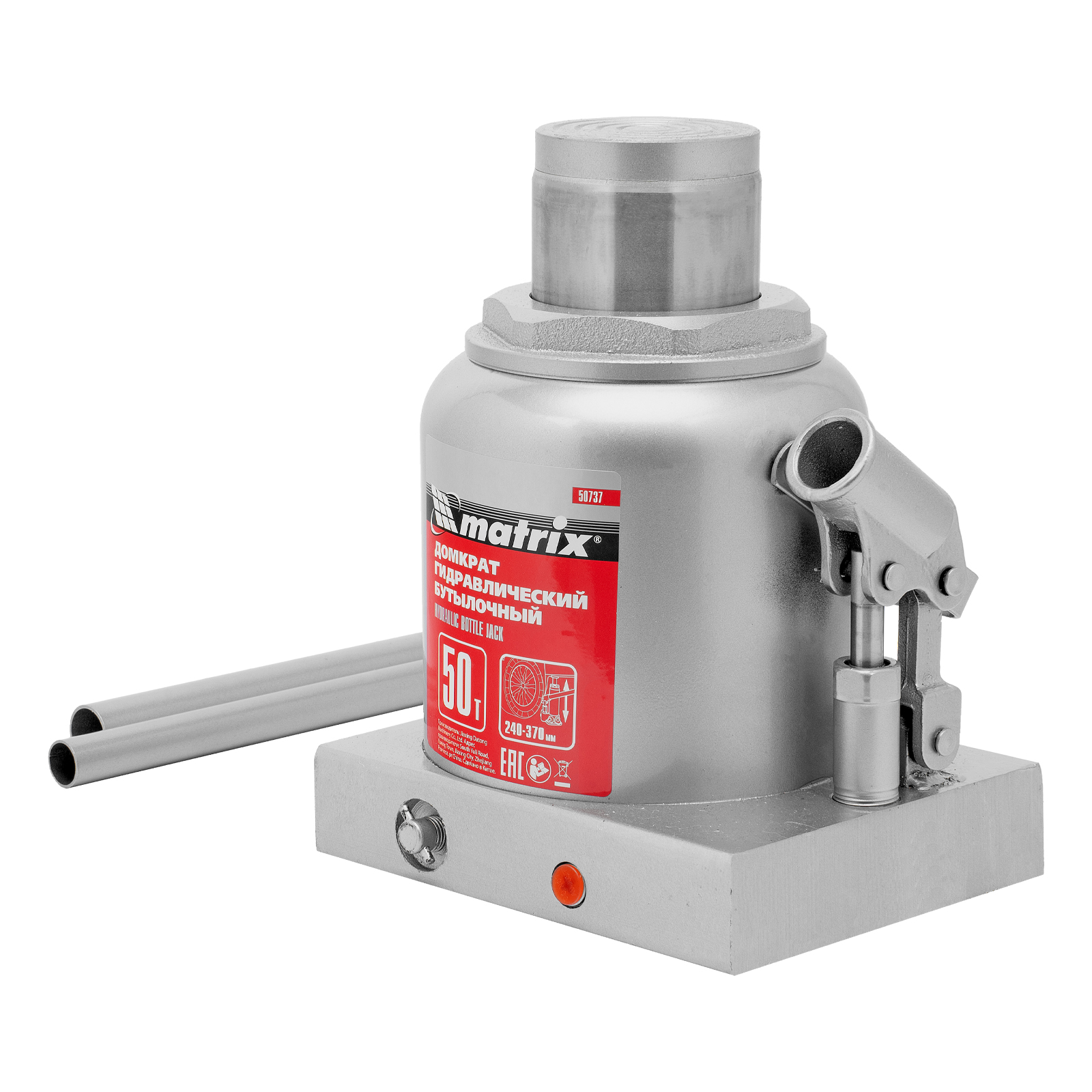 Домкрат гидравлический бутылочный, 50 т, высота подъема 240-370 мм Matrix