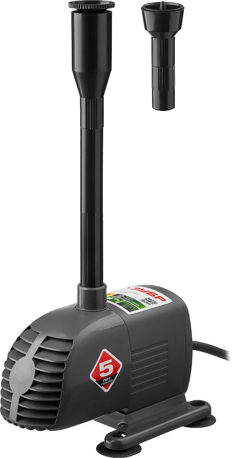 Насос фонтанный, ЗУБР ЗНФЧ-20-1.6, для чистой воды, напор 1,6 м, насадки: колокольчик, каскад, 28 Вт, 20 л/мин ЗНФЧ-20-1.6