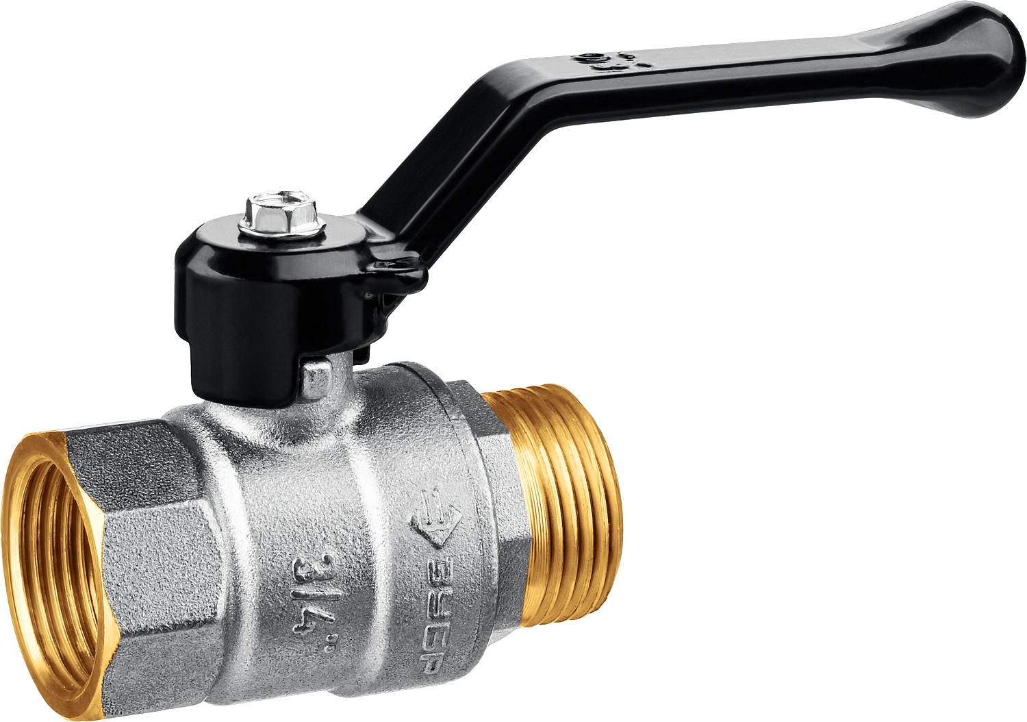 Кран шаровой ЗУБР полнопроходной ″мама-папа″, ручка, никелированная латунь, 3/4″