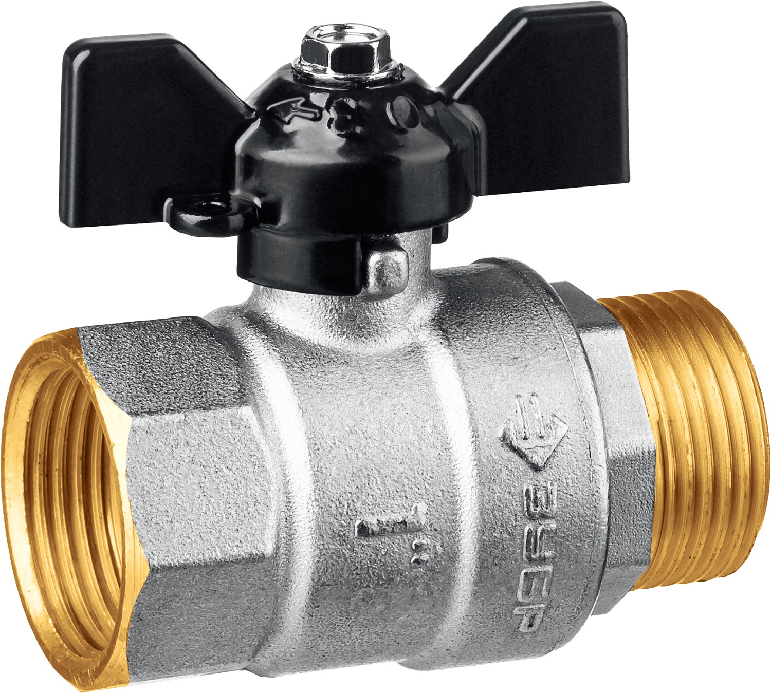 Кран шаровой ЗУБР полнопроходной ″мама-папа″, бабочка, никелированная латунь, 1″