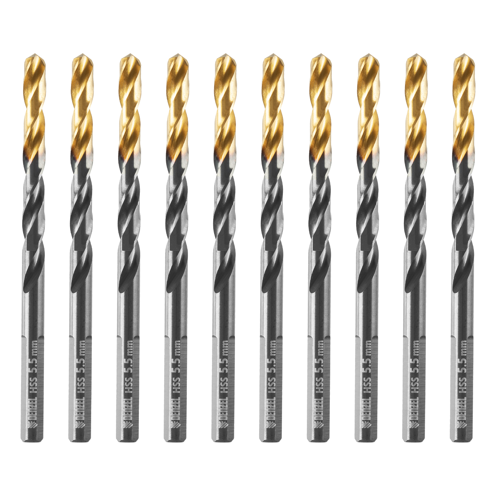 Сверло по металлу, 5,5 мм, HSS-Tin, Golden Tip, 10 шт. Denzel
