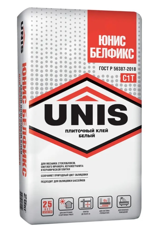 Клей плиточный Unis Белфикс белый 25 кг Юнис U-100 Uniflex клей для плитки эластичный 25 кг