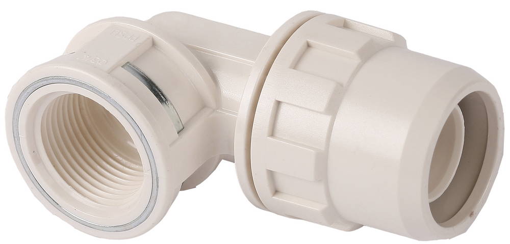 Муфта ЗУБР ″ШиреФит″ соединительная угловая 90°, ″штуцер с гайкой - внутренняя резьба″, 20мм-3/4″