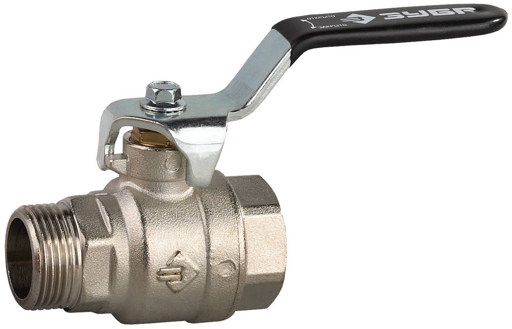 Кран шаровой ЗУБР полнопроходной ″мама-папа″, ручка, хромиров латунь, 3/4″