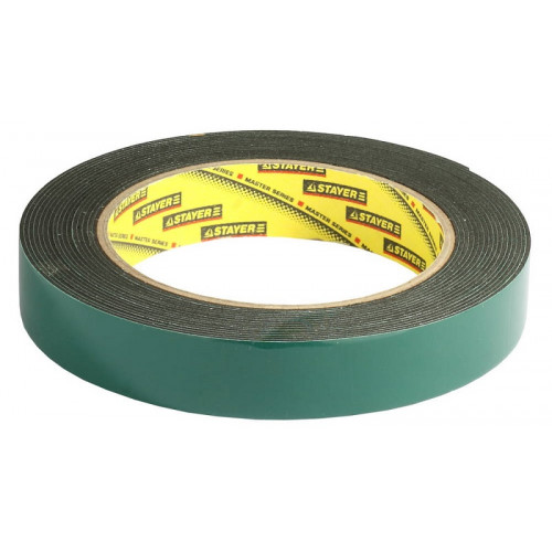 Лента клейкая двухсторонняя черная 19мм х 5м на вспененной основе Stayer Professional 12233-19-05