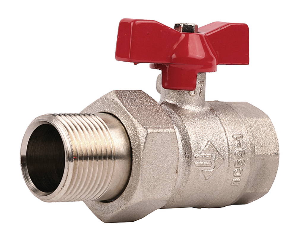 Кран ЗУБР шаровой 1″ полнопроходной с накидной гайкой ″мама-папа″, бабочка, никелированная латунь