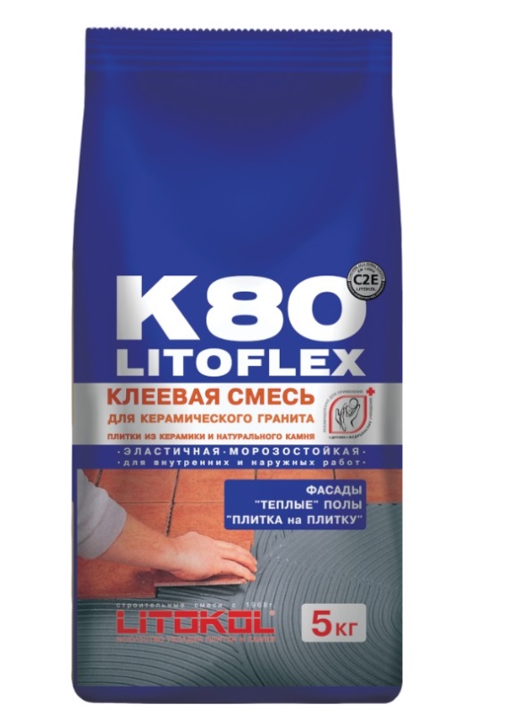 Клей плиточный Litokol Litoflex K80 5 кг Клей плиточный Литокол Литофлекс К80 25кг (Litokol LITOFLEX K80)