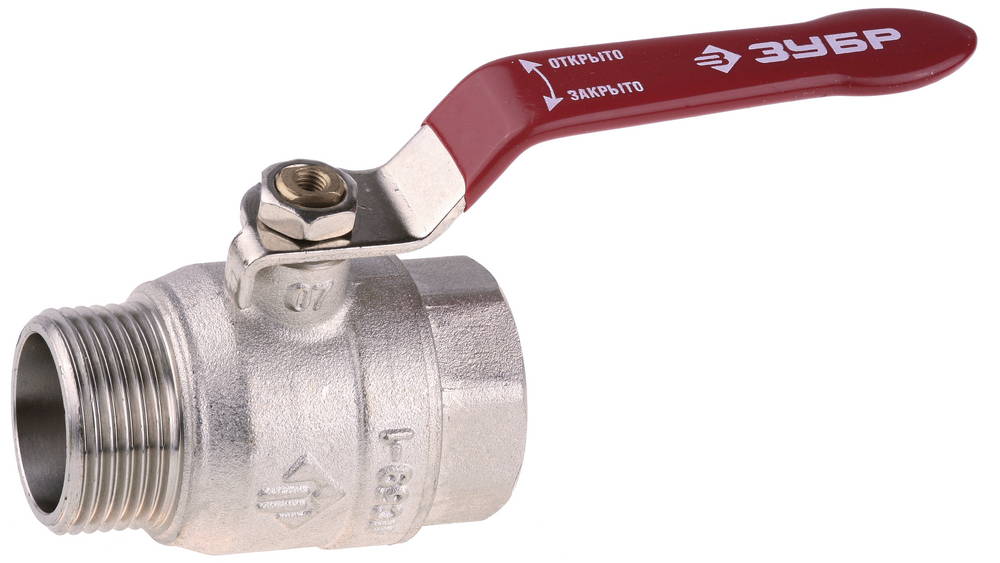Кран ЗУБР шаровой 1″ полнопроходной ″мама-папа″, ручка, никелированная латунь