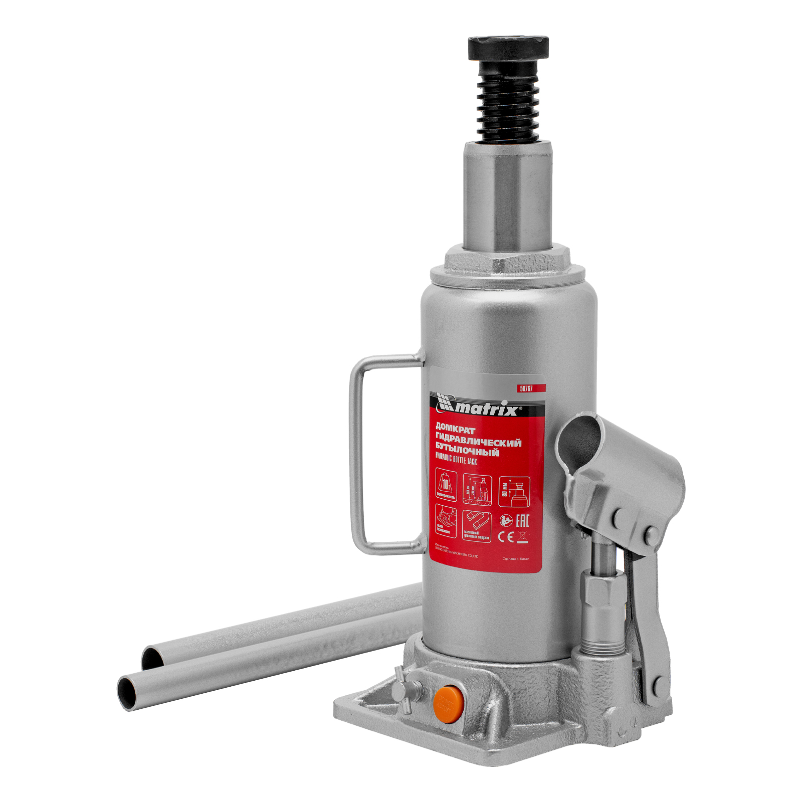 Домкрат гидравлический бутылочный, 10 т, h подъема 230-460 мм Matrix