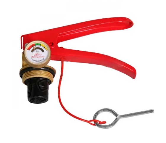 Запорно-пусковое устройство ЗПУ для огнетушителя ОП-8 с манометром, комплект (М30*1,5 М16*1,5 ) алюминий
