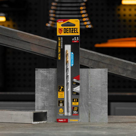 Сверло спиральное по металлу 5,5 х 139 мм, Р6М5, Golden Tip, удлиненное Denzel