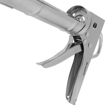 Пистолет для герметика, 310 мл, "полуоткрытый", хромированный, зубчатый шток 7 мм Matrix цена