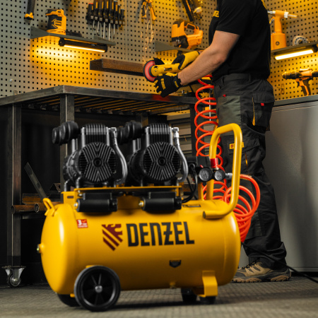 Компрессор безмасл. малошумный DLP -3000/50, 3 кВт, 2х1,5 кВт,50 л, 2850 об/мин,500 л/мин Denzel