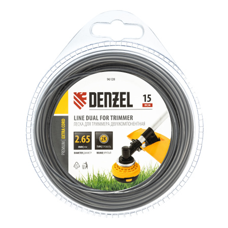 Леска для триммера, двухкомпонентная круглая 2.65 мм, 15 м Extra cord Denzel цена