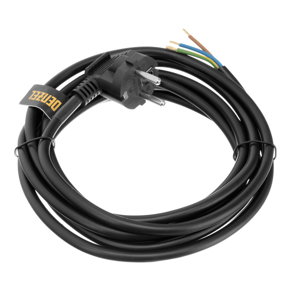 Шнур сетевой Energy Series, ПВС, 3 м, 3 x 1,5 мм, с неразборной вилкой, черный, Denzel