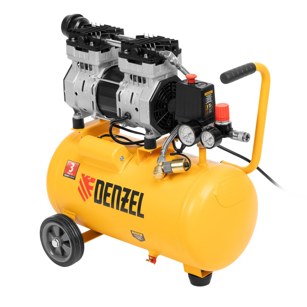 Компрессор DLS950/24 безмаслянный малошумный 950 Вт, 165 л/мин, ресивер 24 л Denzel