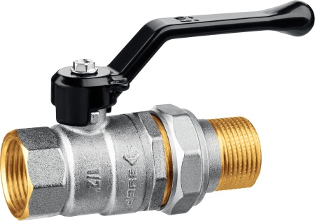 Кран шаровой ЗУБР полнопроходной с накидной гайкой ″мама-папа″, ручка, никелированная латунь, 1/2″