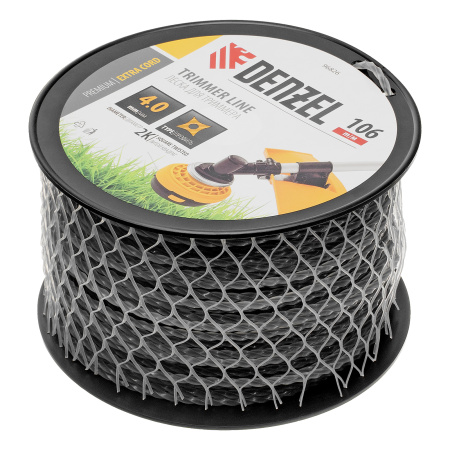 Леска для триммера двухкомпонентная витой квадрат, 4,0мм х 106м, на DIN катушке EXTRA CORD Denzel цена