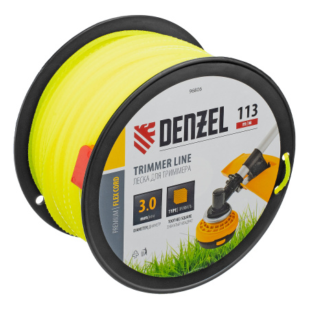 Леска для триммера зубчатый квадрат, 3,0мм х 113м, на DIN катушке FLEX CORD Denzel цена