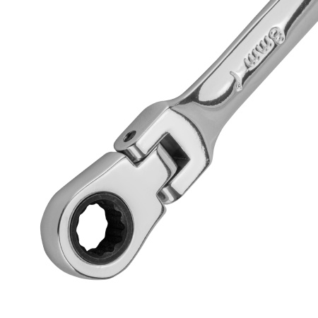 Ключ комбинированный трещоточный, 8 мм, CrV, шарнирный, зеркальный хром Matrix Professional