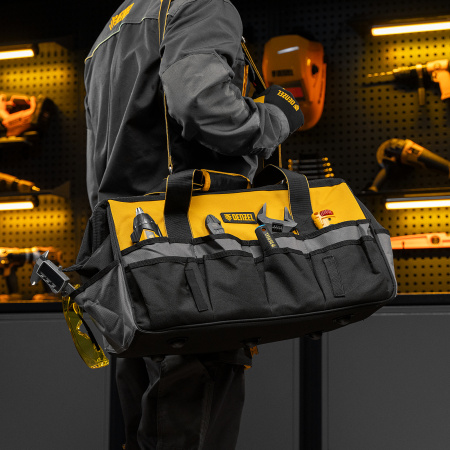 Сумка для инструмента, 500х245х300 мм, 20 карман.,съемный органайз. 10 карман.,наплеч. рем. Denzel цена