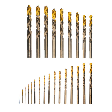 Набор сверл по металлу, 1-13 мм, Р6М5К8-TiN, Golden Tip, 25 шт Denzel