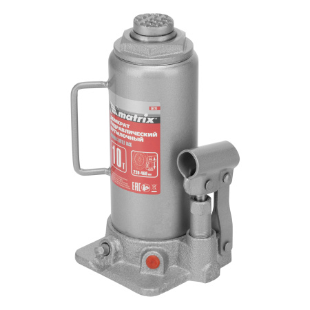 Домкрат гидравлический бутылочный, 10 т, высота подъема 230-460 мм Matrix цена