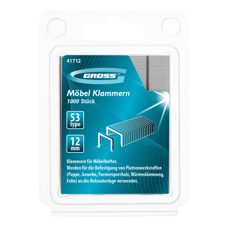 Скобы, 12 мм, для мебельного степлера, усиленные, тип 53, 1000 шт Gross цена