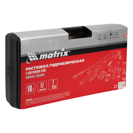 Растяжка гидравлическая, 10 т, набор из 17 предметов, 7 сменных насадок, в пластиковом кейсе Matrix цена